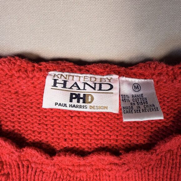Paul Harris PHD Knitted By Hand Sweater Pullover Floral Red Black Tunic Sz Med - Picture 3 of 4